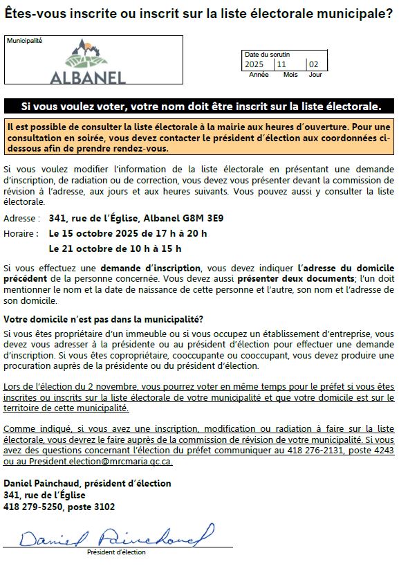 avis d'inscription liste électorale